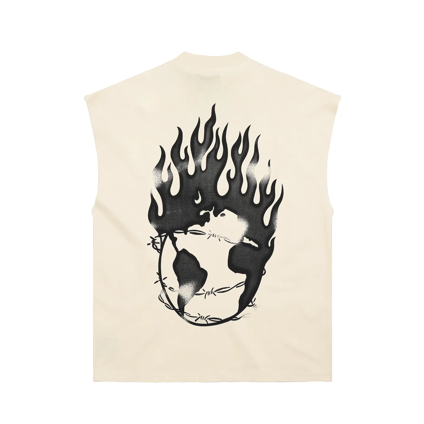 pt #G1018 P110 GALLERY DEPT. Sleeveless waistcoat with short sleeves. Multi-element skull print. Made of 280G double-yarn pure cotton. The fabric is comfortable and stylish. It has been custom-woven and dyed. The upper body will be more trendy and cool in the future. Multi-element large-area printing design is full. The American version is too large. Color: apricot. Size S/M/L/XL